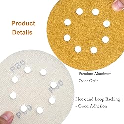 Aiyard 5-Inch 8-Hole Hook and Loop Sanding Discs