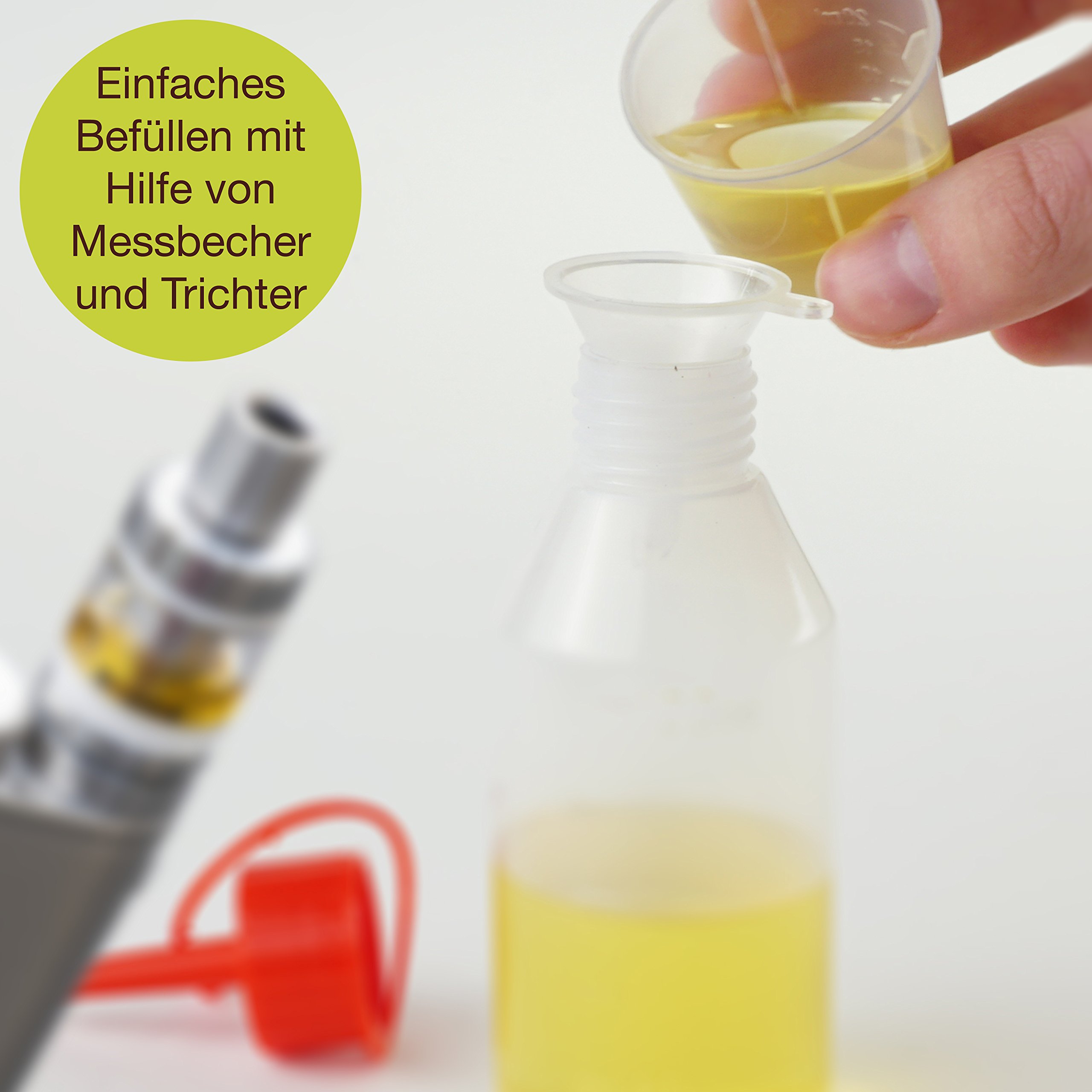 ProfessionalTree® Botellas para líquido con sistema de goteo 12x100 ml. Con embudo de medición - 12 etiquetas - Para conservar líquidos - Seguro para niños - Calidad LDPE