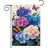 Spring Summer Hydrangea Flowers Garden Flag 12x18 Inch Double Sided Butterfly Colorful Floral Yard Outdoor Flag House Holiday Outside Decoration