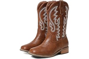 Atsroel Cowboy Boots Square Toe Kids Boots Embroidered Western Boots Cowgirl Boots For Toddler/Little Kid/Big Kid
