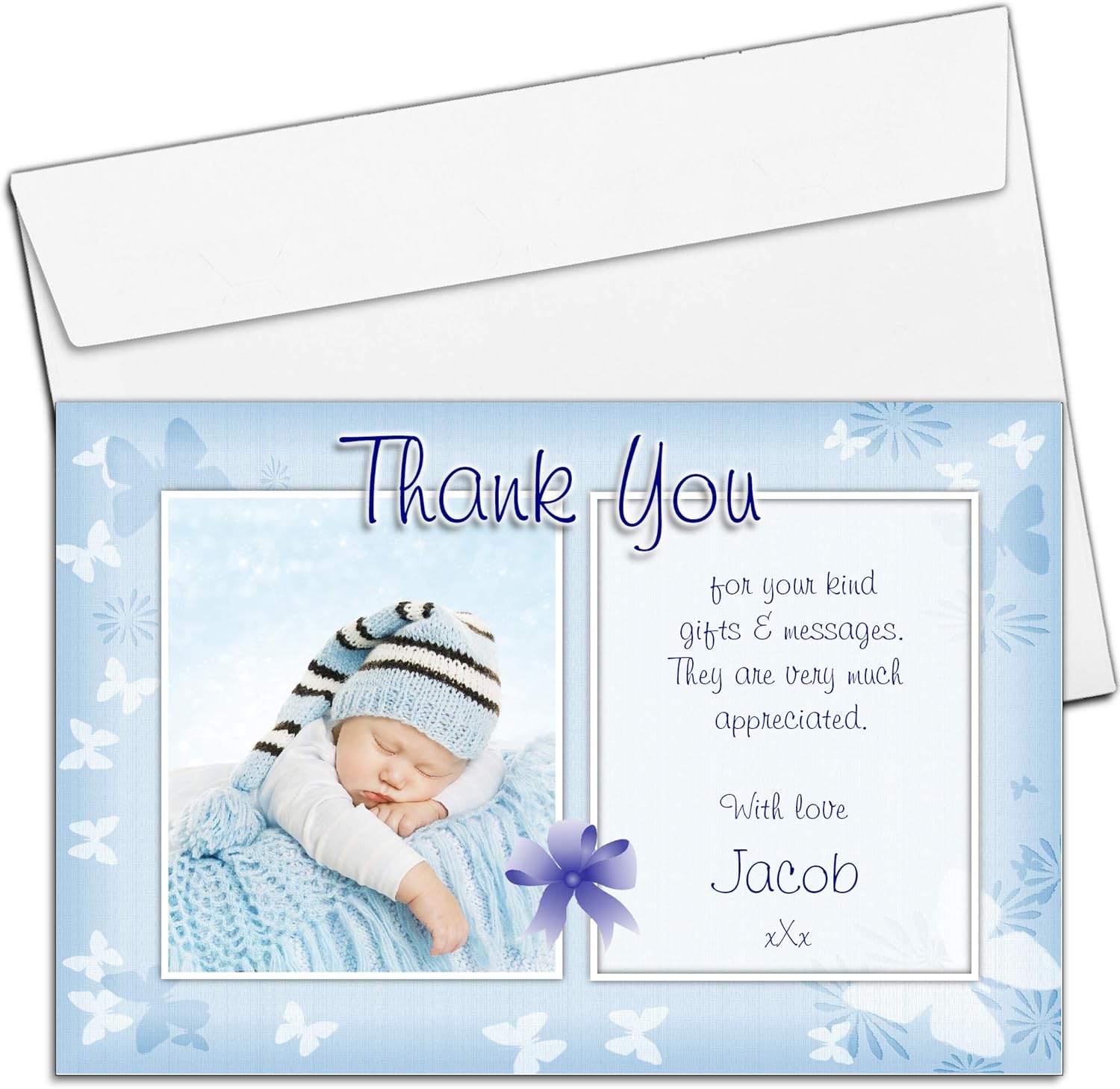 10 Personalised Boys Blue Birthday Christening Thank You Photo Cards