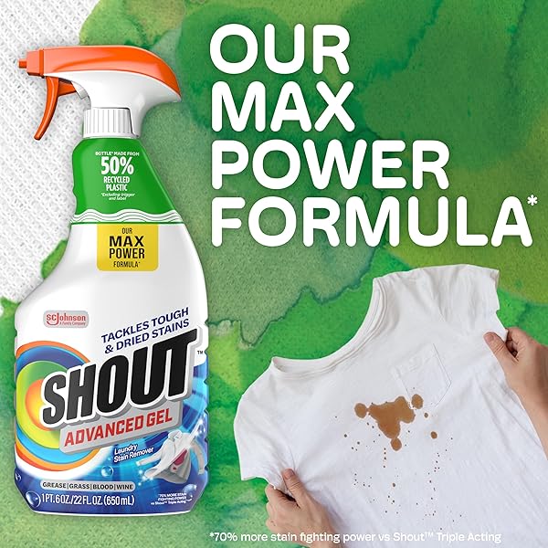SHOUT ADVANCED LAUNDRY STAIN REMOVER GEL FOR CLOTHES LAUNDRY, BREAKS DOWN STUBBORN, DRIED-IN, AND TOUGH STAINS, 22OZ SPRAY (PACKAGING MAY VARY)