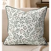 MuseHaus Chenille Throw Pillow Cover, 18x18 Inch, Green Floral | Jacquard, Hidden Zipper, Soft Cushion Case, Vintage Farmhouse Home Decor for Couch, Sofa, Bench, Bedroom and Living Room