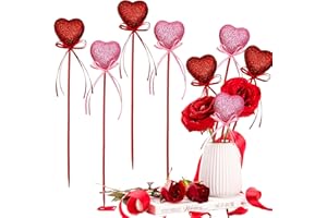 GERNIE 6Pcs Valentine's Day Glitter Puffy Heart Picks Foam Sparkly Sticks for Flower Arrangements Floral Bouquet Home Holiday Party Crafts Supplies Decorations