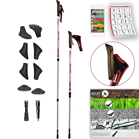 ATTRAC Nordic Walking Stöcke Lady Premium Edition I Click & GO System I Teleskop superleicht verstellbar inkl. Nordic Walking