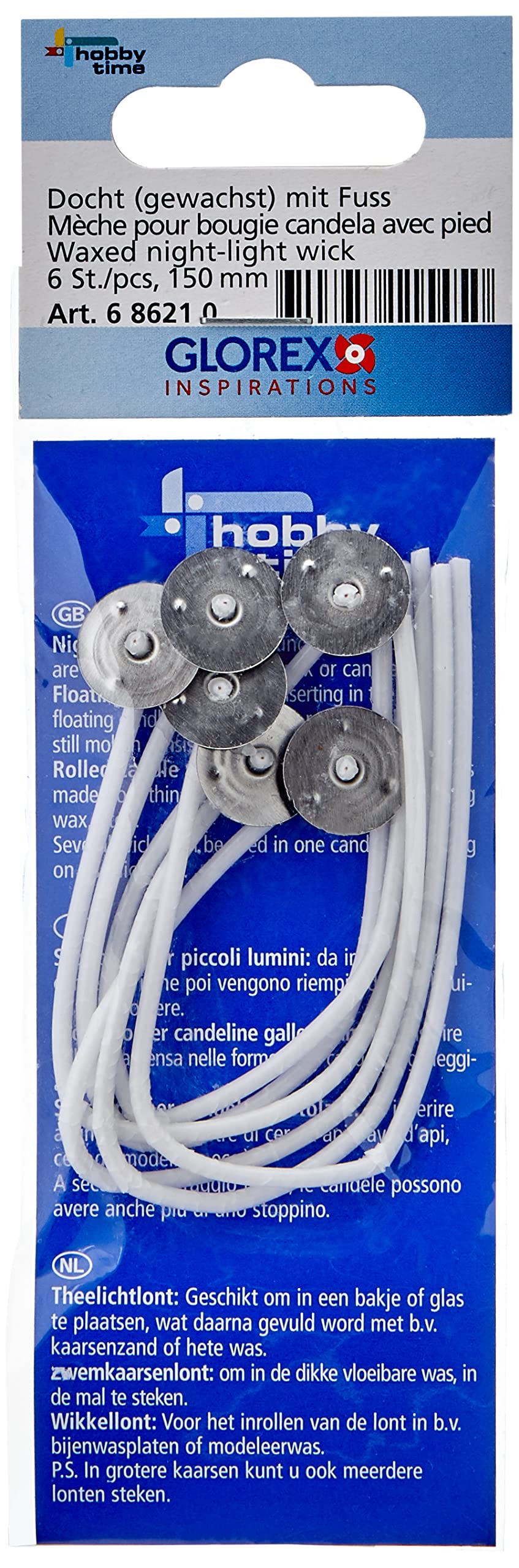 Glorex 6 8621 0 Inch Tea Light Wick Toy White