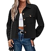 Zeagoo Womens Fashion Cropped Corduroy Shackets Button Down Jackets Tops Fall Trendy Lightweight Long Sleeve Shirts