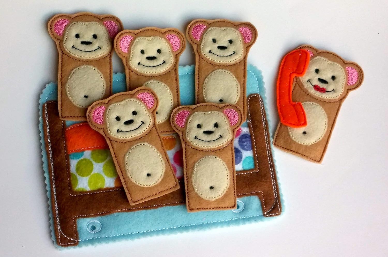 Quiet book 5 Little monkeys finger puppet page sing along