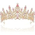 TOBATOBA Gold Pink Crown, Wedding Tiaras and Crowns for Women, Coronas Para Ramos Buchones De Flores, Queen Crown Royal Princess Quinceanera Headpieces for Birthday Prom Pageant Halloween Cosplay