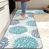 Teal Kitchen Mats Set of 2 Cushioned Anti Fatigue Kitchen Rugs Non Slip Waterproof Runner Memory Foam Kitchen Floor Mat Comfort Standing Mat for Sink,Office,Laundry