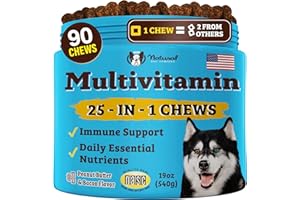 Natural Dog Company 25-in-1 Multivitamin for Dogs – Vet-Formulated Soft Chews for Puppies, Adults & Seniors, Supports Joints, Skin, Coat, Immune & Heart Health, NASC Certified, 90 Count