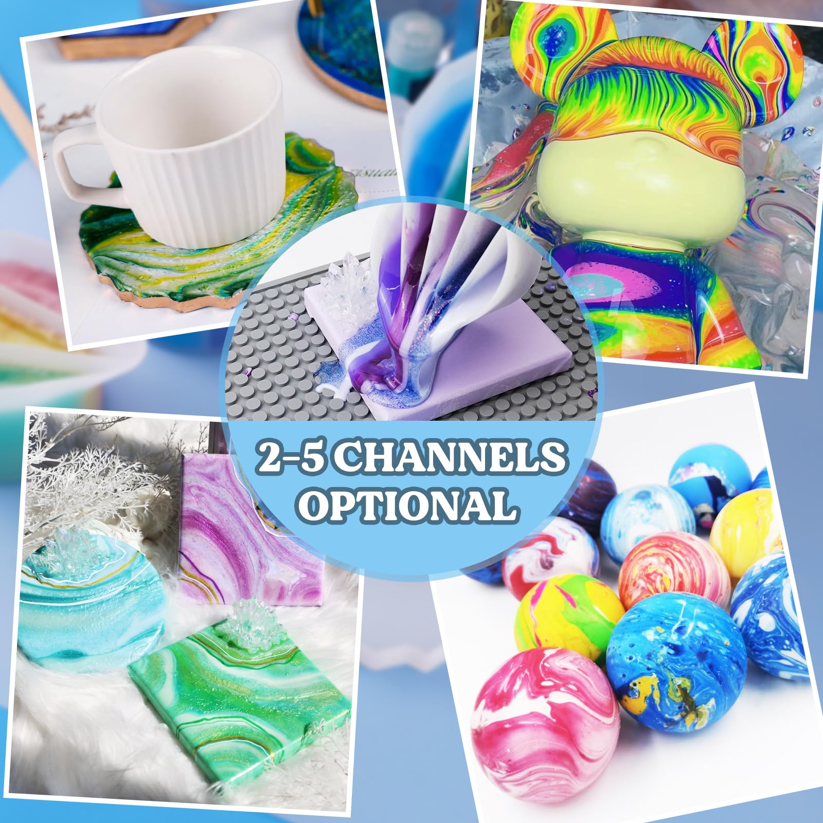 LET'S RESIN 17OZ/500ML Split Cup with Handle, Thicken & Easy Clean Split Cups for Paint Pouring with 5 Channels, Silicone Reusable Fluid Art Split Cups for Acrylic Paint, Resin Molds, Epoxy Resin Art