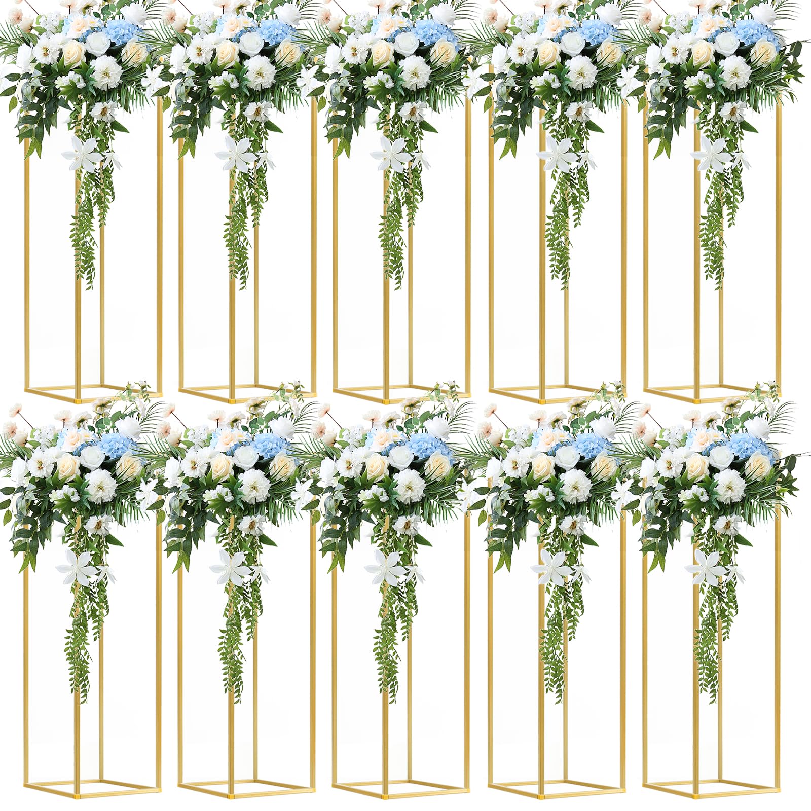 Photo 1 of Fitous 10 pcs 39.38 inch/100cm Gold Flower Stand Metal Vase Column Geometric Centerpiece Stands, Wedding Centerpieces Floor Vases Rectangular Flower Display Rack for Wedding, Party Decoration