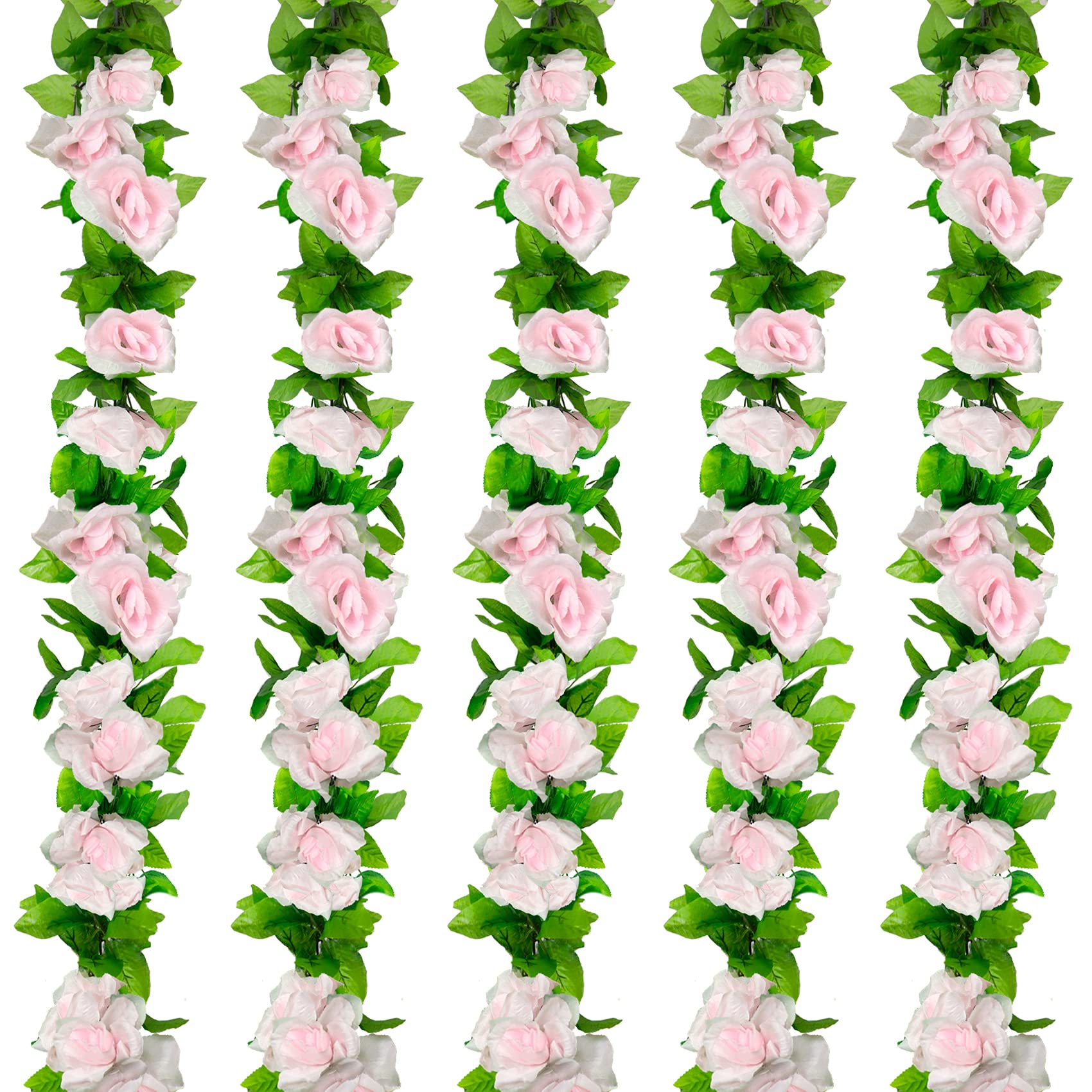 Huryfox Artificial Flowers Garlands - 5 Strand 230cm Long Artificial Flower Vines for Decorations, Faux Pink Rose Floral Arch with Realistic Design for Home, Garden, Indoor/Outdoor Weddings, Parties