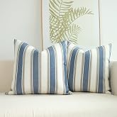 JOJUSIS Pack of 2 Stripe Throw Pillow Covers, Blue, 16 x 16 Inch | Decorative Farmhouse Pillowcases