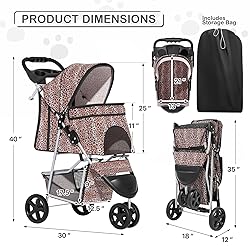 MoNiBloom 3 Wheels Pet Dog Cat Stroller for Small