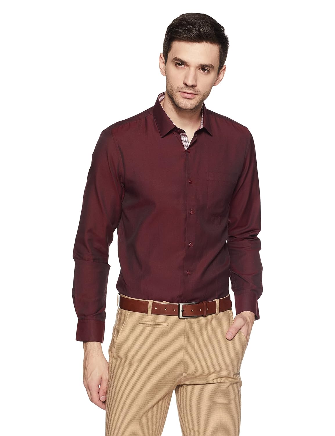 peter england men's plain slim fit formal shirt