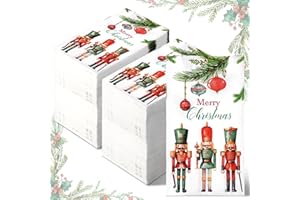 Sinmoe 200 Pcs Christmas Nutcrackers Guest Paper Napkin 2 Ply Disposable Hand Towel for Bathroom Merry Christmas Paper Napkin Dining Table Decoration for Xmas Party Winter Indoor Outdoor