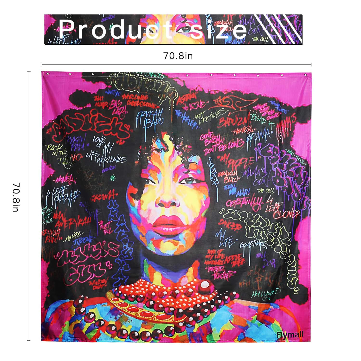 Flymall Shower Curtain Set,Waterproof Washable Polyester Fabric African Women Painting Shower Curtain Including 12-Pack Shower Hooks for Home Bathroom Decor(71 x 71)