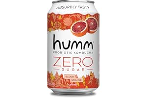 Humm Probiotic Kombucha Zero Sugar Blood Orange - No Refrigeration Needed, Keto-Friendly, Organic, Vegan, Gluten-Free - 12oz Cans (4 Pack)