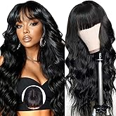 Ruiyu 250 Density Bang Wig Human Hair Glueless 2x4 Lace Closure Body Wave Wigs with Curtain Bangs Ready to Wear and Go Glueless Wig 100% Brazilian Virgin Human Hair for Black Women 20 Inch