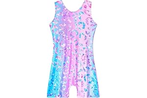Kirinkylin Gymnastics Leotards for Girls Shiny Tumbling Bodysuits Gym Tank Leos Sleeveless Dance Biketards