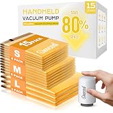 SNOCOD Vacuum Storage Bags with Electric Pump, 15 Reusable Compression Bags for Clothes, Bedding and Travel, Space Saving Storage Bags for Closet and Home Organization, White