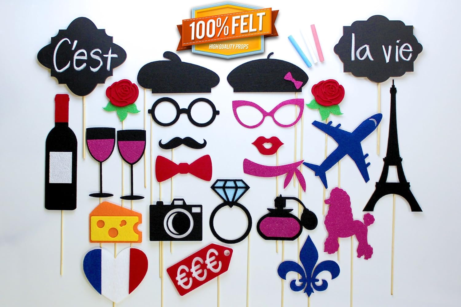 Photo Booth Props 25 Piece Parisian Inspired PhotoBooth