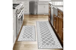 HEBE Kitchen Rug Sets 2 Piece with Runner Non Slip Kitchen Rugs and Mats Washable Kitchen Mats Set for Floor KItchen Carpet Rug Runner for Hallway Entryway Kitchen Laundry