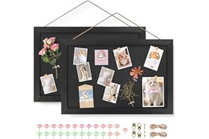 AKTOP 2-Pack Black Cork Board with Linen 16.7" X 11", Small Framed Bulletin Board for Wall, Hanging Pin Board Picture Board for Home Office Decor, Cute Vision Board with 25 Pushpins
