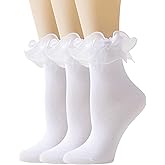 AMHRLINGTO Women Lace Socks Ruffle Frilly Socks - Comfortable Cotton Cute Princess Lolita socks with Bow