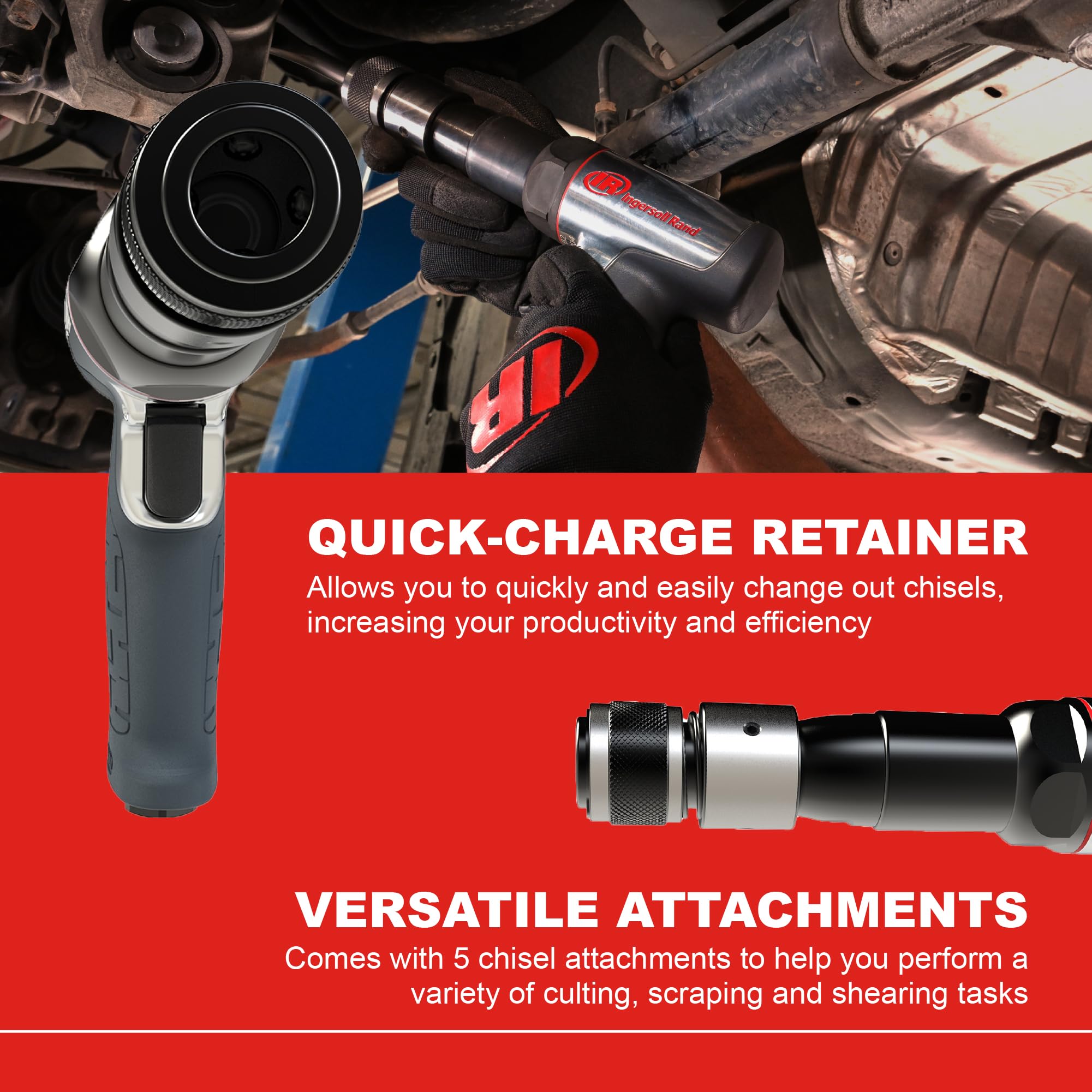 Ingersoll Rand 119MAXK Vibration Reduced Long-Barrel Air Hammer 5-Piece Chisel Set, 2,530 BPM, 3-1/2