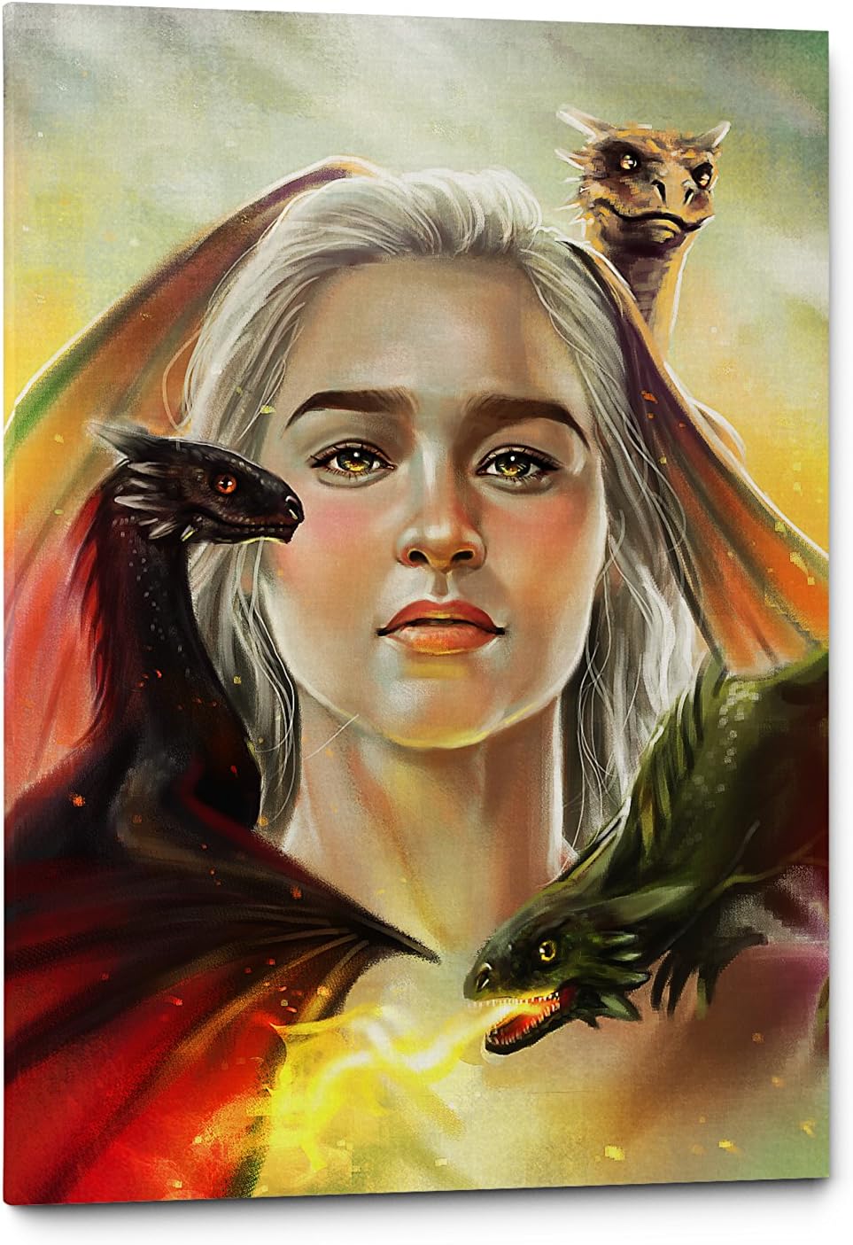 Daenerys Targaryen Game of Thrones Art Print TV Poster, Canvas Wall Art Print, House Targaryen, Mother Of Dragons, HBO, Dracarys, Ice And Fire, Unique Gift (11"W x 17"H, Daenerys Targaryen)