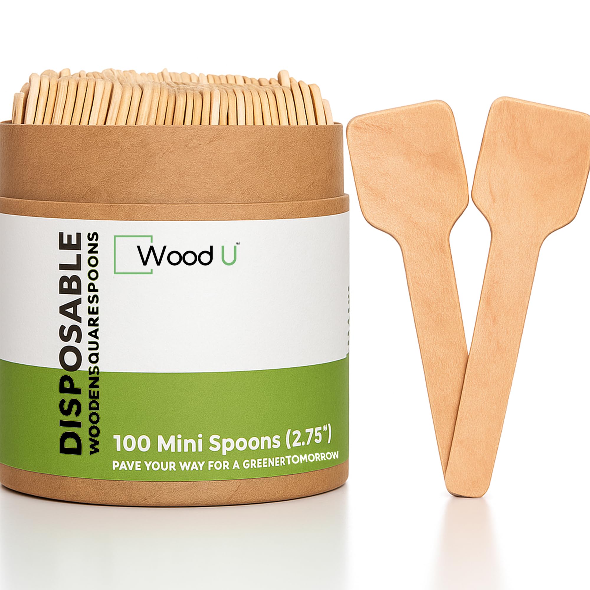 WoodU Wooden Miniature Spoons 2-3/4" Disposable Square End (Pack of 100) Perfect for Crafts, Organic Sugar Scrubs, Tasting and Sampling