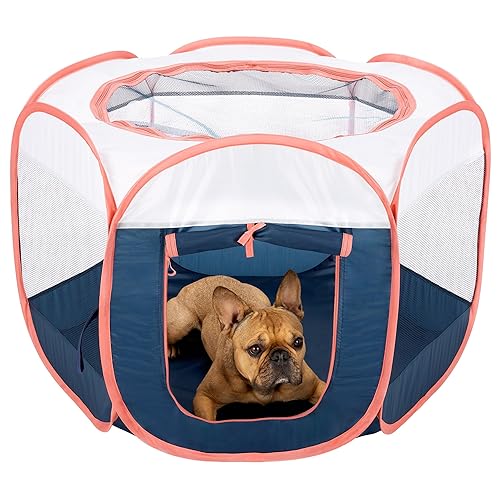 Furhaven Portable Dog Playpen Cat Tent, Pet Playground/Kennel Foldable Indoor Outdoor Zippered Puppy Crate - Navy, Small