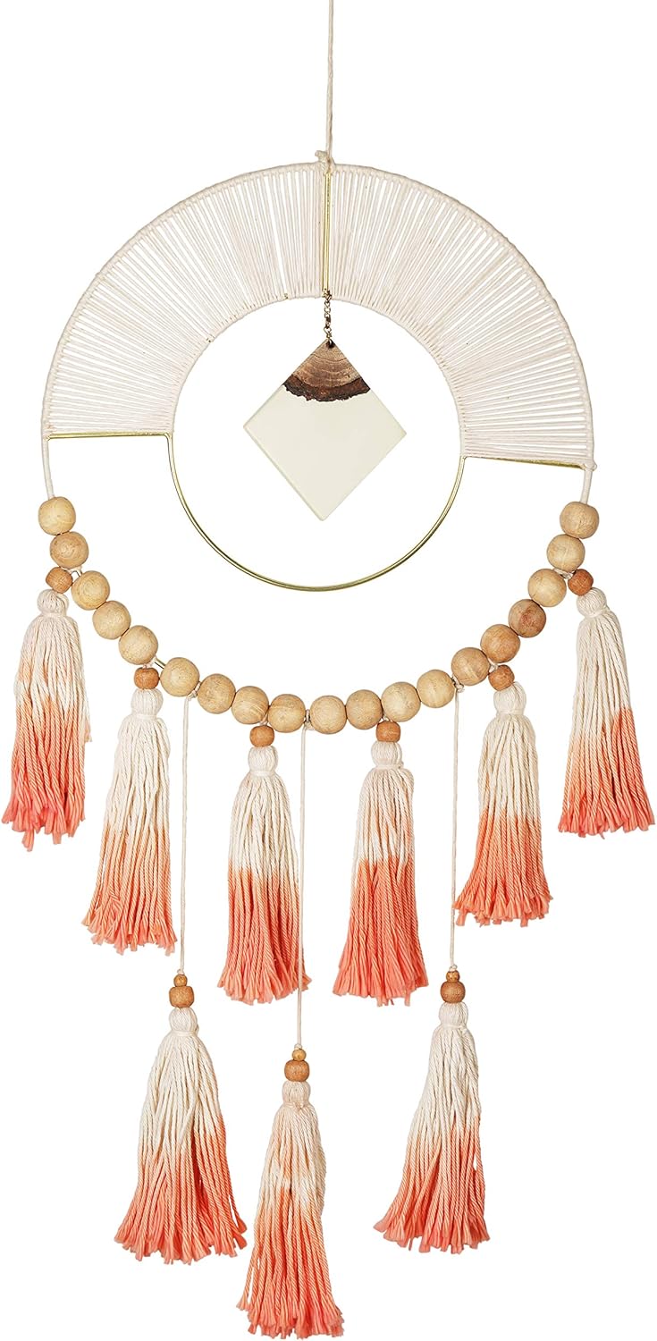 Dream Catcher for Wall Decor for Bedroom, Large Bohemian Wall Art or Boho Wall Hanging for Living Room, Teen Girls Room, Dorm, Apartment or Office, 32 x 12 Inches Coral