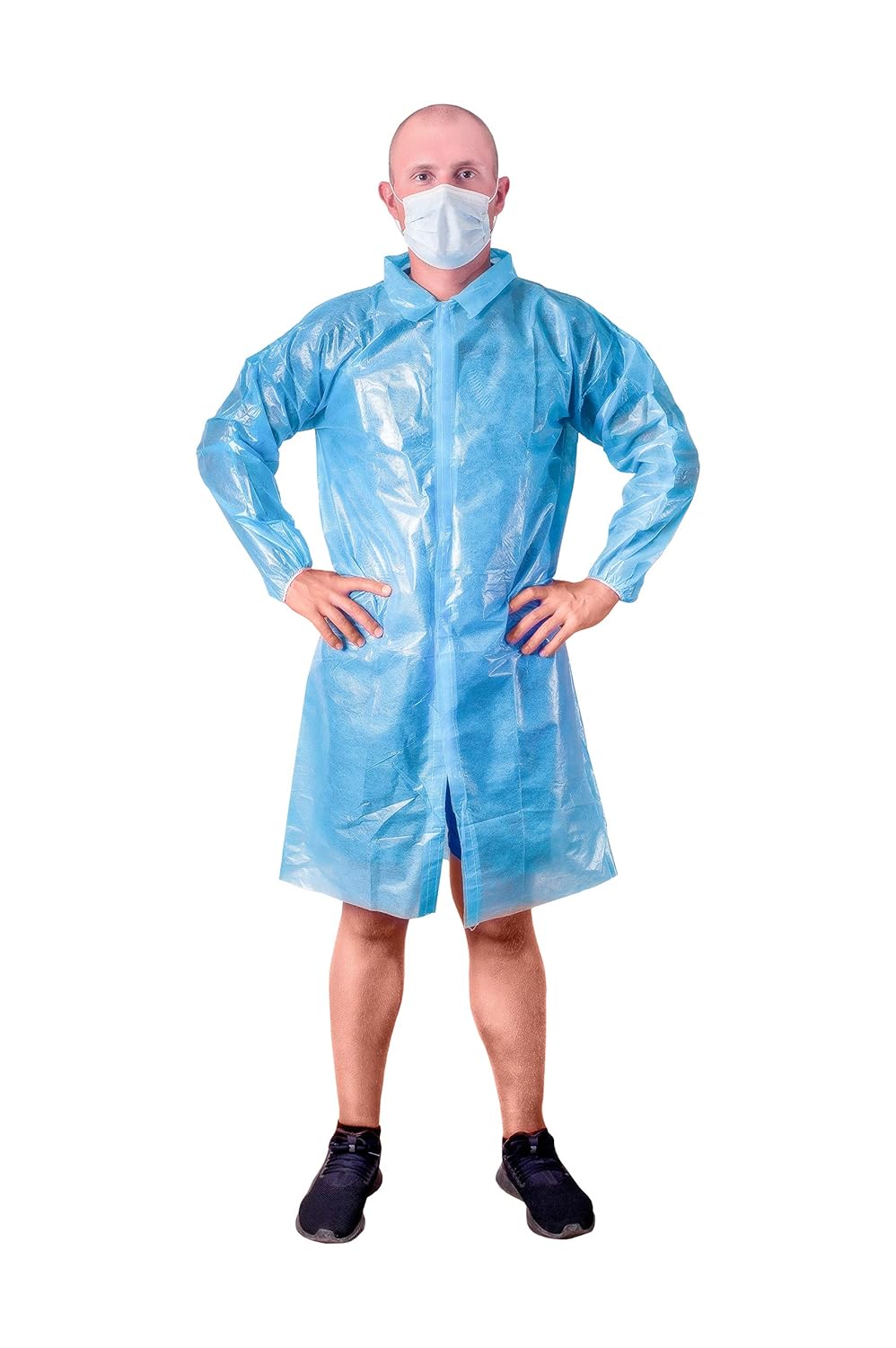 ABC Blue Lab Coat. Unisex Disposable polyethylene Labcoat. Large Size