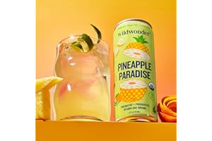 wildwonder Sparkling Probiotic Drink 12pk, For Gut Health & Immune Support, Pineapple Paradise, 5g Prebiotic Fiber, Live Probiotics, Organic, Vegan, Low Sugar, 12 Pack, 12oz Can, As Seen on Shark Tank