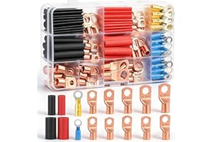Twidec/110PCS Battery Cable Ends AWG 2 4 6 8 10 12 14 16 Gauge Copper Cable Wire Lugs,Ring Terminals Connectors,Copper Ring T