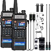 Baofeng UV-5R Ham Radio Handheld 8 Watt Two Way Radio Walkie Talkies Long Range Dual Band USB Rechargerable 3800mAh Battery E