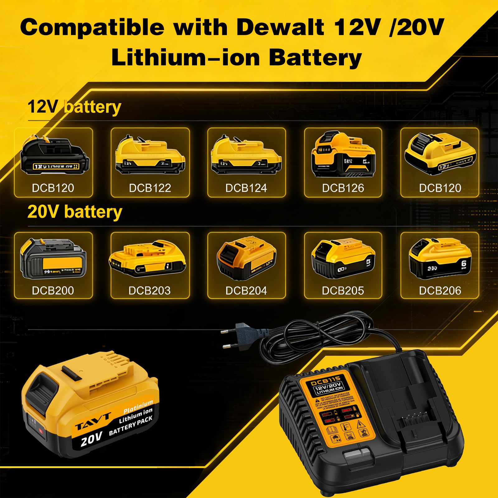 TAVT 2Pcs 20V Li-Ion Akku und Ladegerät kompatibel mit Dewalt 20 Volt XR Maschinen 8