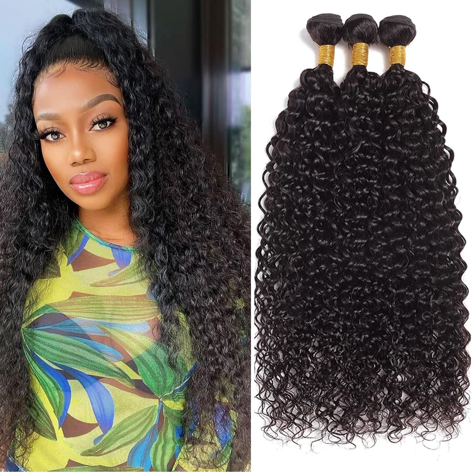 Huarisi Kinky Curly Bundles Human Hair 3 Bundles(24 26 28 inch) 10a Long Brazilian Curly Hair Extensions 100% Unprocessed Remy Curly Weaves Natural Color for Black Women