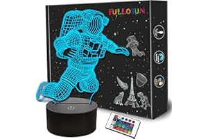 FULLOSUN Spaceman 3D Night Light, Astronaut Rocket Optical Illusion Lamp Birthday Gift Idea for Outer Space Fan Xmas, Living Room Decor Night Light with 7 Colors Changing