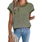 EVALESS Women's Sweater Vest Striped Pullover Tank Top Round Neck Cap Sleeve Lightweight 2025 Summer Casual Clothes
