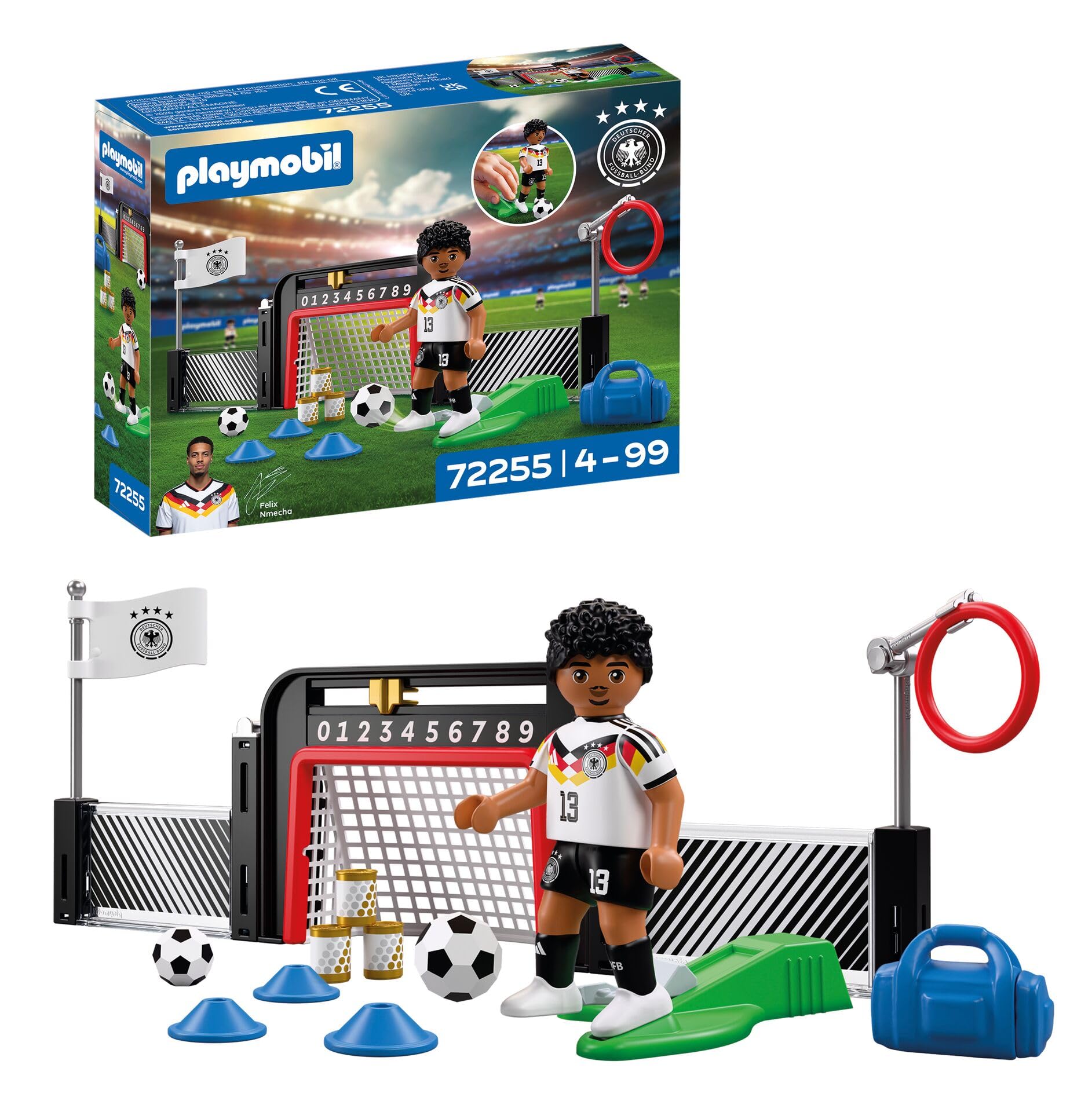 PLAYMOBIL | DFB | Trainings-Station Felix Nmecha | Fußball WM Spielfigur mit Schussfunktion | 72255