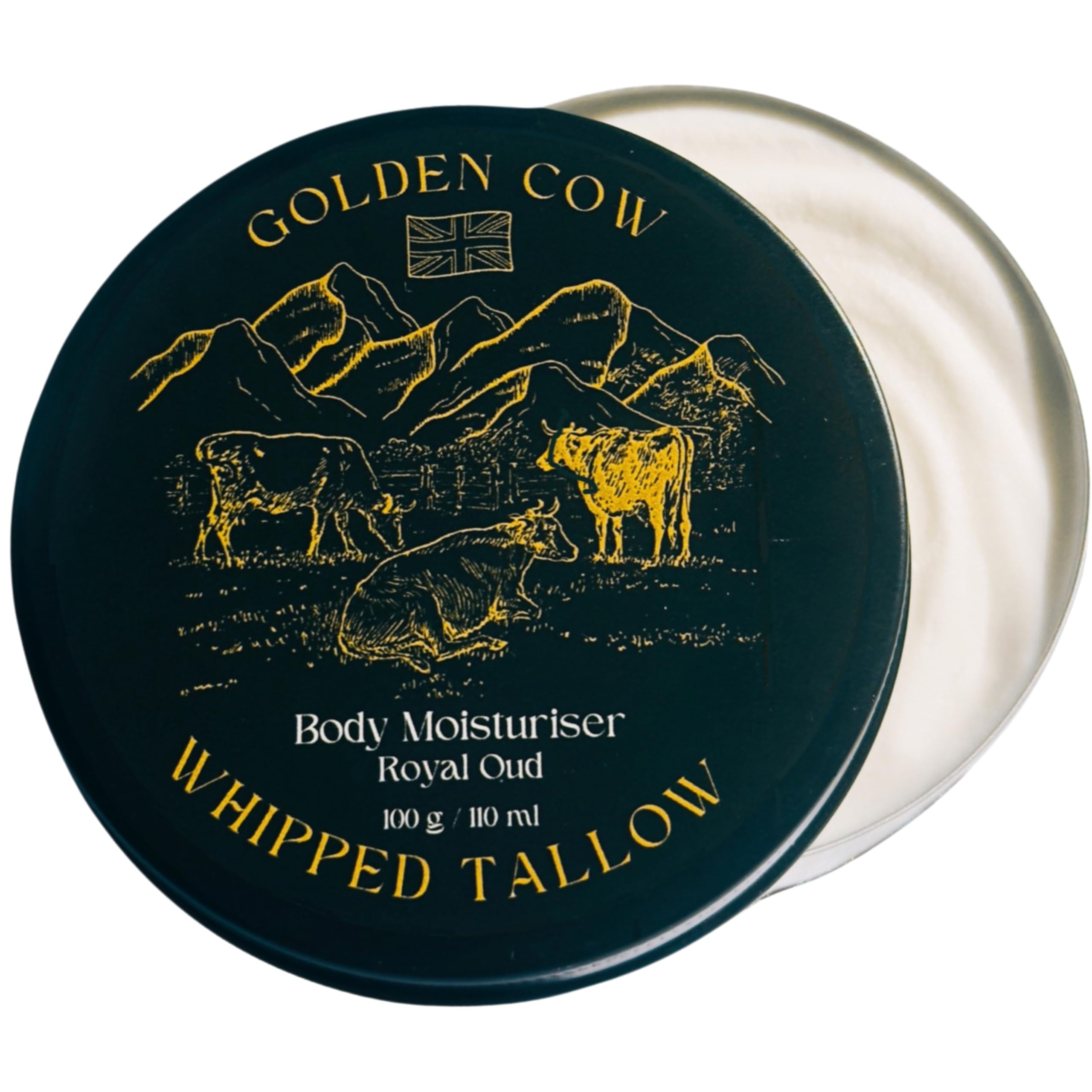 Beef Tallow Whipped Balm – Grass Fed Beef Tallow Face Cream & Moisturiser - Oud Scented 100g Golden Cow Hydrating Whipped Balm for Dry Skin - Natural Skin care for Face & Body by Forticare