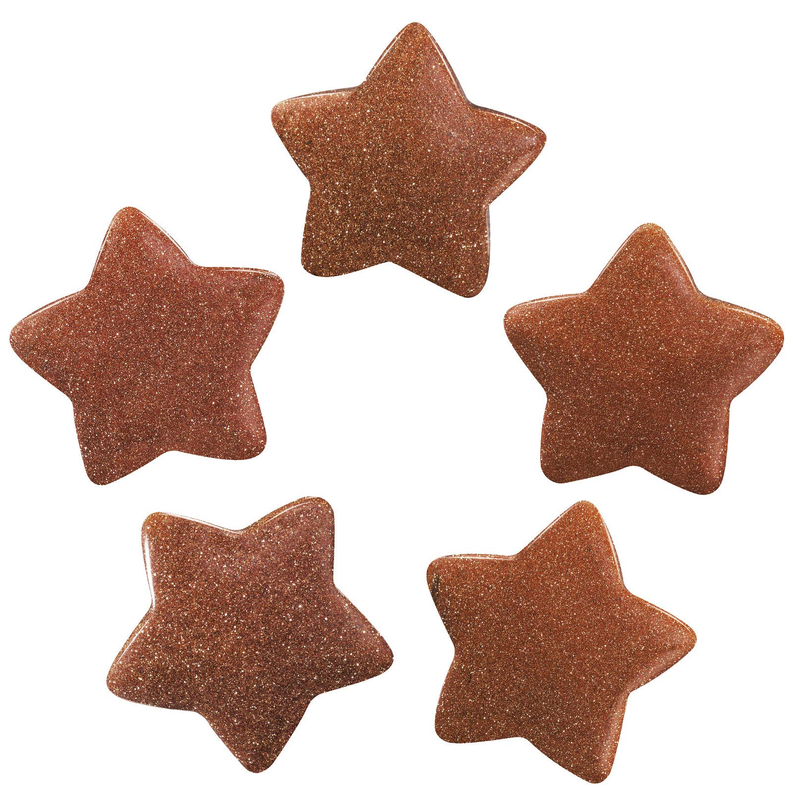 Nupuyai 5pcs Gold Sand Stone Carved Crystal Star Statue Pocket Worry Stone Set, Energy Healing Stone Figurine for Home Office Decor