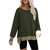 BTFBM Women's Oversized Sweatshirts Casual Long Sleeve Crewneck Side Slit Knit Tops 2024 Fall Loose Pullover Sweatshirt