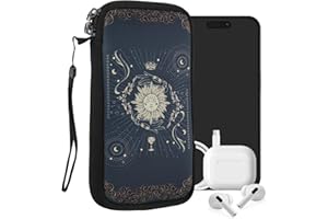 kwmobile Neoprene Sleeve for Smartphone Size XL - 6.7/6.8" - Shock Absorbing Pouch Case - Protective Phone Bag - Tarot Card Dark Blue/Yellow/Black