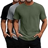 Ficerd 3 Pack Men's Short Sleeve Waffle Knit Shirts, Casual Textured Crew Neck Summer T-Shirts Lightweight Solid Pullover Tee